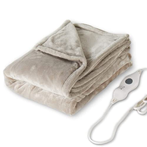 Tefici Electric Heated Blanket Throw, Super Cozy Soft 2-Layer Flannel 50" x 60" Heated Throw with 3 Fast Heating Levels & 4 Hours Auto Off, Machine Washable, ETL&FCC Certified, Home Office Use,Camel