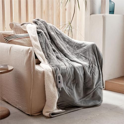 GOTCOZY Heated Blanket Electric Throw 50''X60''- Soft Silky Plush Electric Blanket with 4 Heating Level & 3 Hour Auto Off Heating Blanket, ETL Certified Machine Washable (Grey)