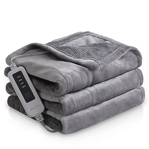 HOMLYNS Heated Blanket Electric Throw, Electric Blanket with 3 Hours Timer Auto-Off & 4 Heating Levels, Flannel Heating Blanket with ETL Certification, Machine Washable Heated Throw (50" x 60", Grey)