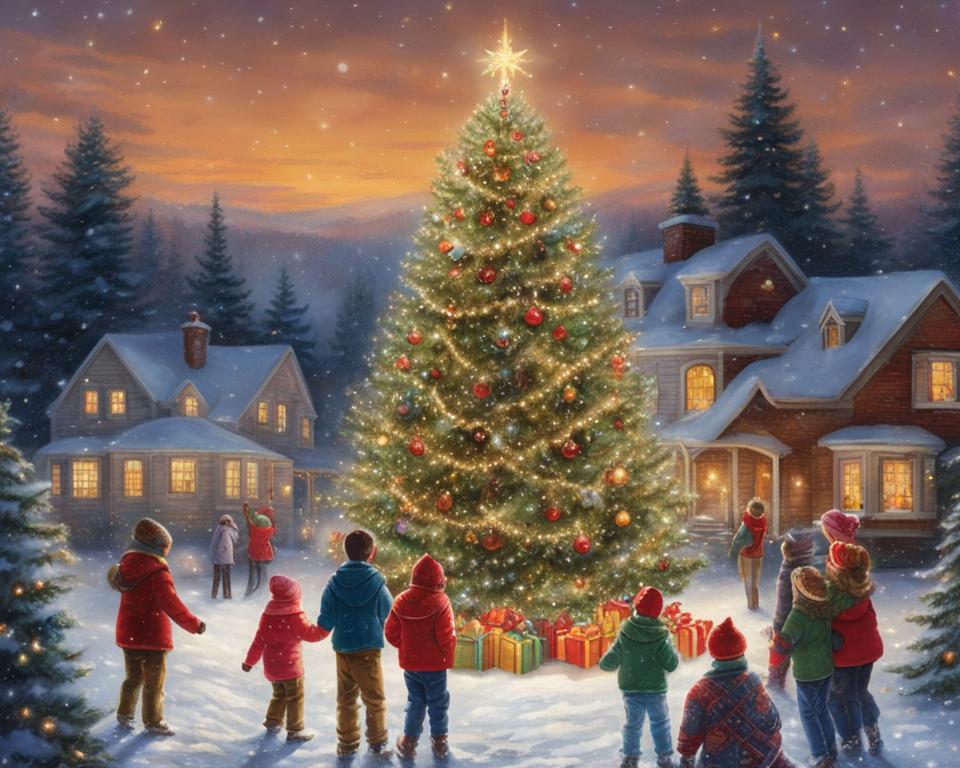Lighted outdoor Christmas tree