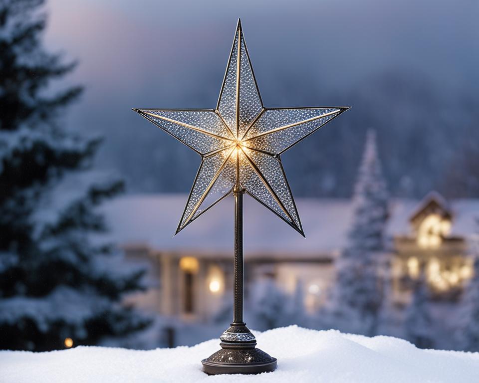 outdoor Christmas tree topper on a metal stand