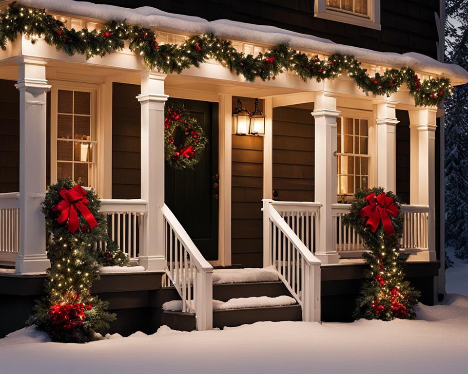 outdoor christmas garland for porch and fence