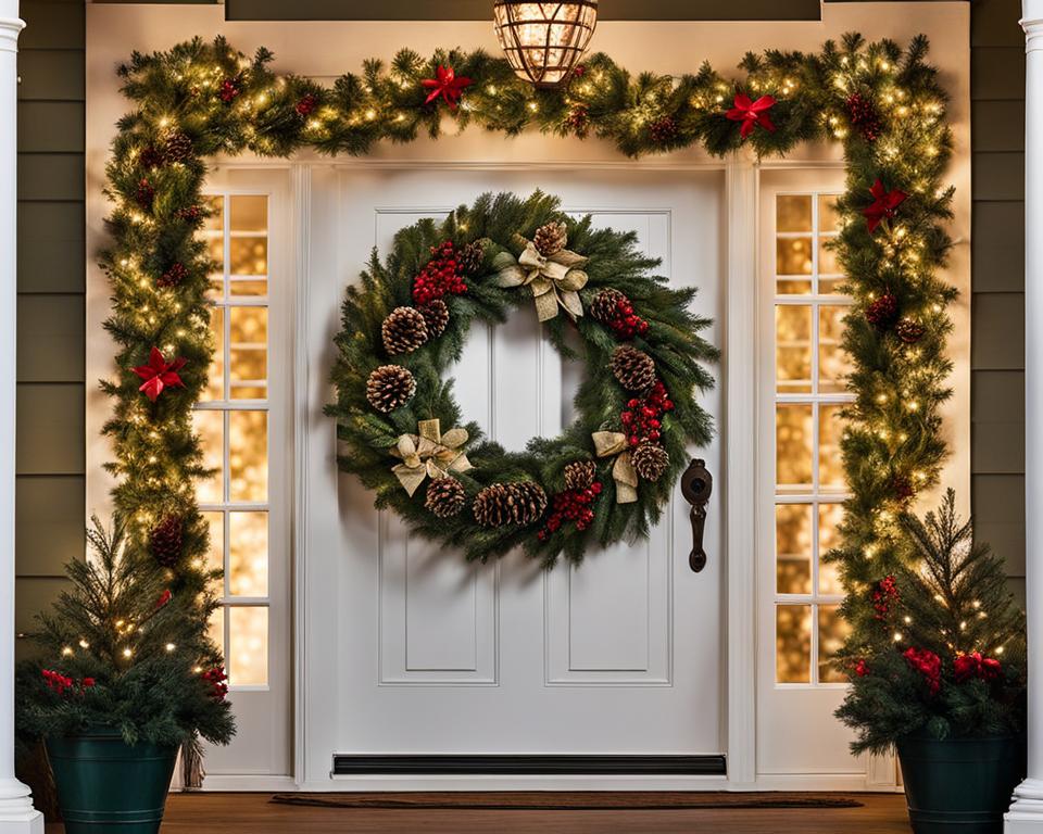 outdoor christmas wreath with lights
