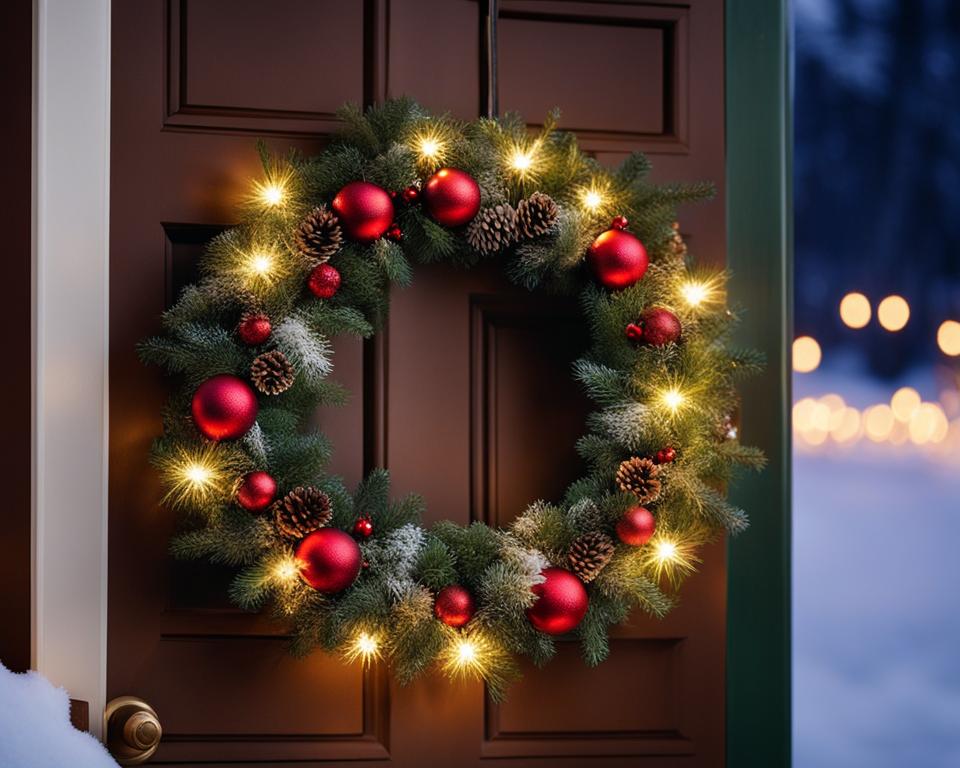outdoor christmas wreath with lights