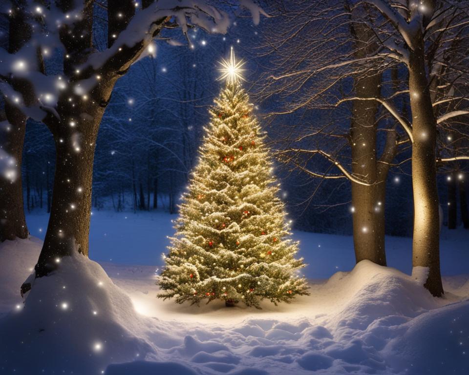 outdoor lighted Christmas tree