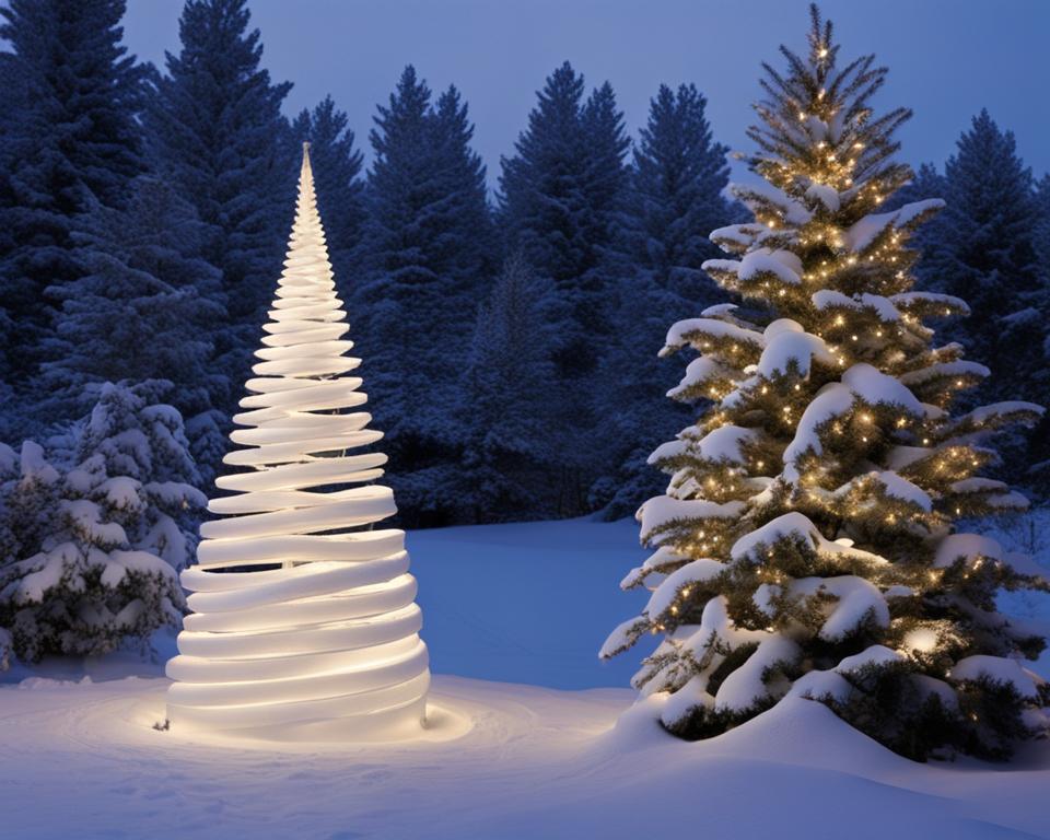 outdoor white spiral christmas tree