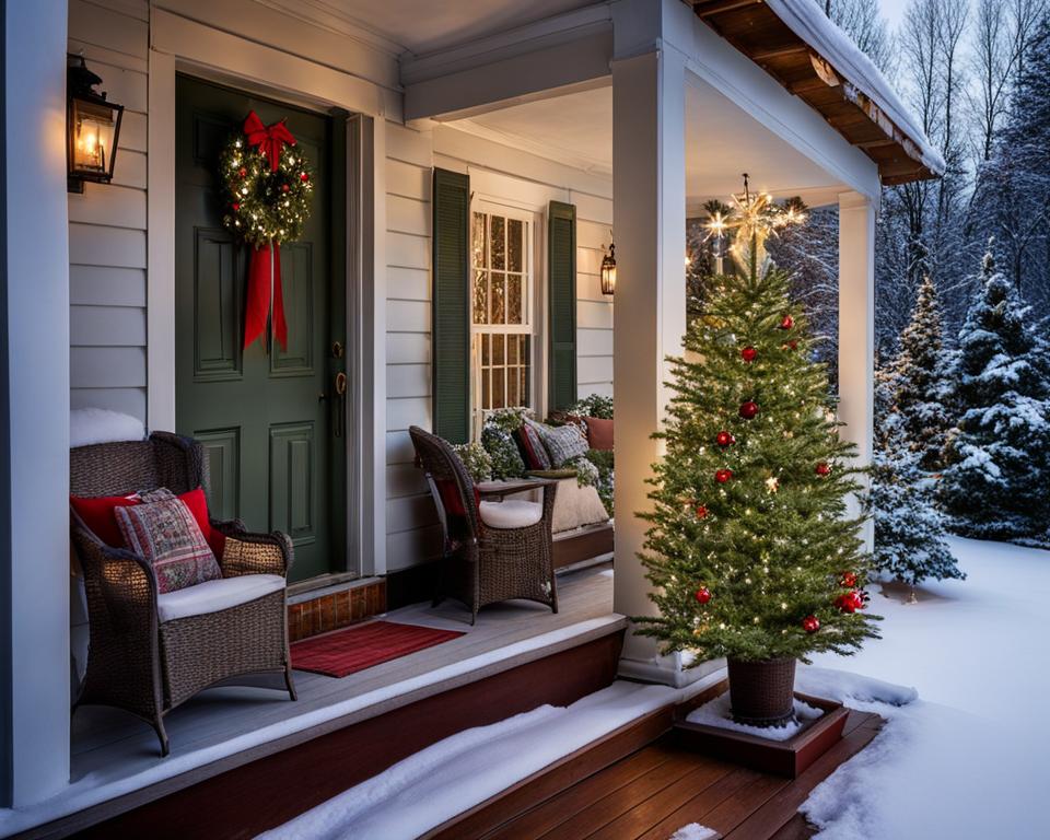 small outdoor Christmas tree for porch