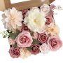 FACINOC Roses Artificial Flowers Pink Bouquets Box Set for DIY Bridal Wedding Shower Decorations