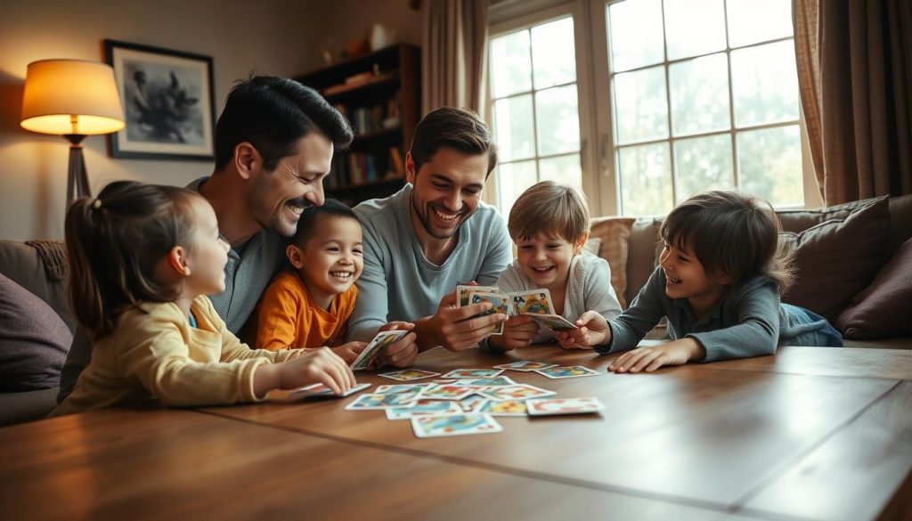 Family playing kid-friendly card games together