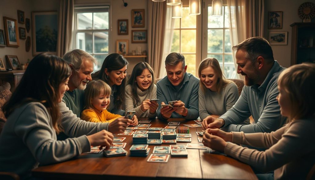 Family playing cooperative card games together